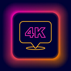 Glowing neon line 4k Ultra HD icon isolated on black background. Colorful outline concept. Vector