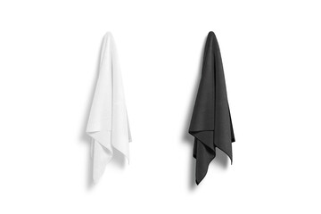 Blank black and white big towel hanging on hook mockup