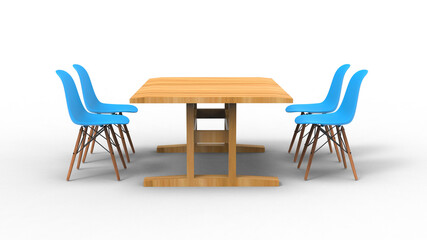 four blue nordic chair with shadow 3d render