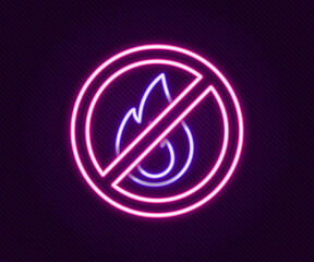 Glowing neon line No fire icon isolated on black background. Fire prohibition and forbidden. Colorful outline concept. Vector