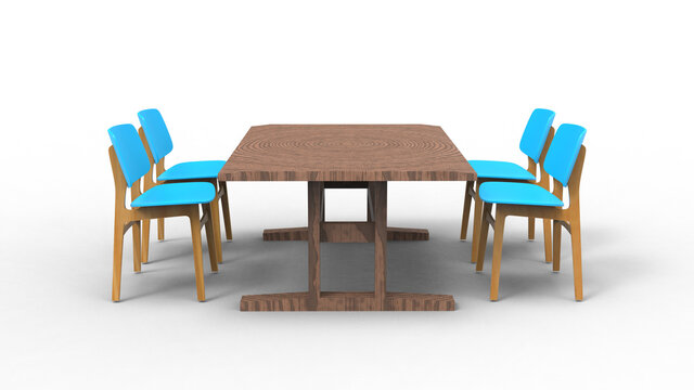 four blue cafe chair with shadow 3d render