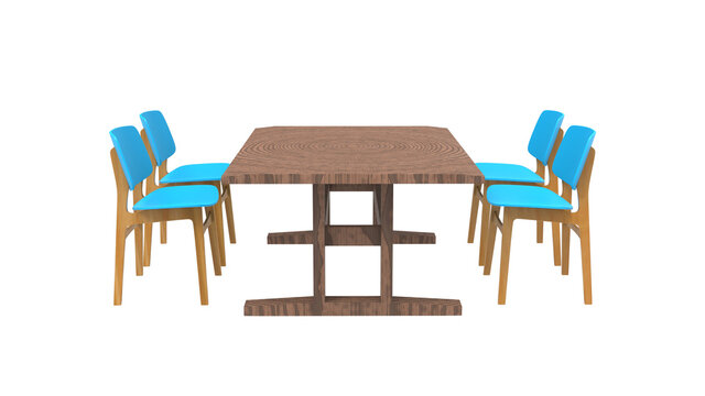 four blue cafe chair without shadow 3d render