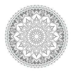 Circular pattern in form of mandala for Henna, tattoo, decoration. Decorative ornament in ethnic oriental style. Coloring book page.