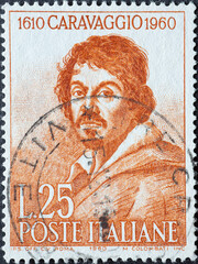 Italy - circa 1960: a postage stamp from Italy showing a portrait by Michelangelo Merisi, Caravaggio