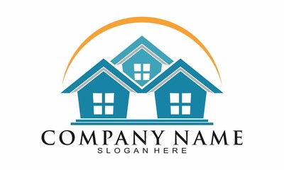 Simple house and sun symbol icon logo