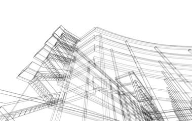 Obraz premium black and white architecture building vector drawing