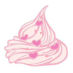 Vector illustration of creamy topping. Hand drawn topping with heart shaped sprinkles.