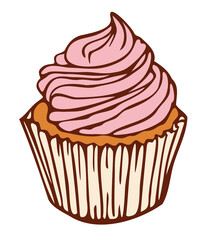 Vector illustration of cupcake. Isolated hand drawn confection.