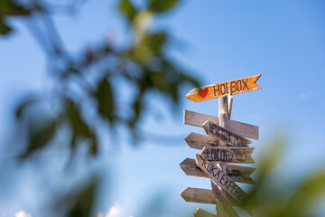 Isla Holbox sign in Mexico with a clear blue sky