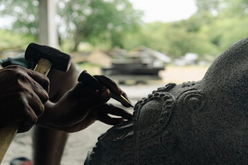 Stone Carver India hand Carving stone, craftsman shaping stone, art and crafts