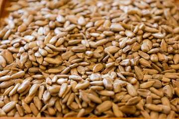 sunflower seeds pile close up on the table