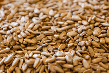 sunflower seeds pile close up on the table