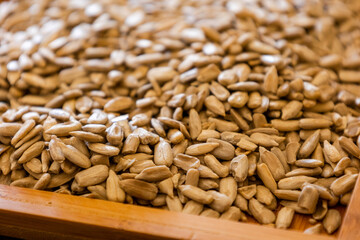 sunflower seeds pile close up on the table