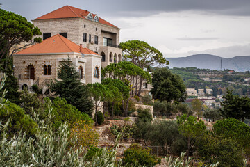 Deir El Qamar village beautiful green landscape and old architecture in mount Lebanon Middle east