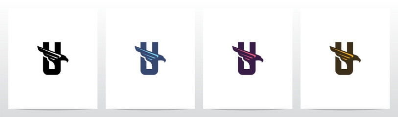  Eagle Head And Wing On Letter Logo Design U © recehan