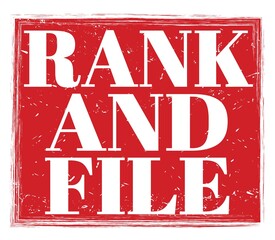 RANK AND FILE, text on red stamp sign