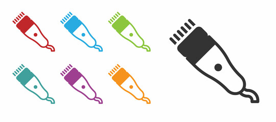 Black Electrical hair clipper or shaver icon isolated on white background. Barbershop symbol. Set icons colorful. Vector