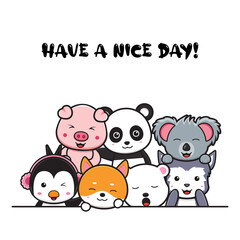 Cute animal doodle banner background wallpaper icon cartoon illustration