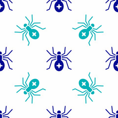 Blue Spider icon isolated seamless pattern on white background. Happy Halloween party. Vector