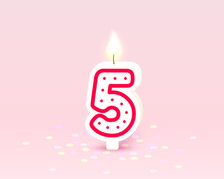 Happy Birthday years anniversary of the person birthday, Candle in the form of numbers five of the year. Vector