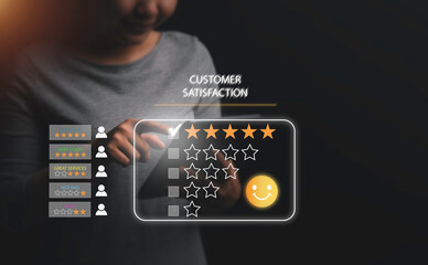 Customer review satisfaction feedback survey concept, User give rating to service experience on...
