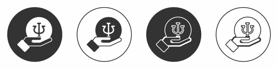 Black Psychology icon isolated on white background. Psi symbol. Mental health concept, psychoanalysis analysis and psychotherapy. Circle button. Vector