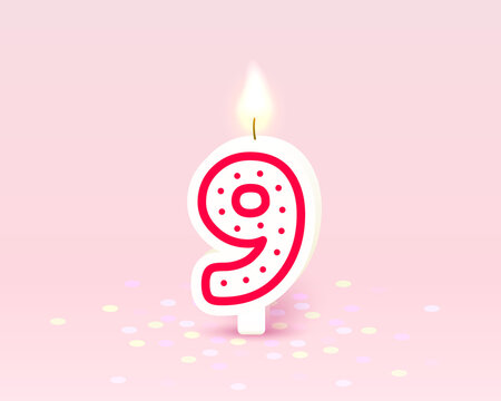 Happy Birthday years anniversary of the person birthday, Candle in the form of numbers nine of the year. Vector