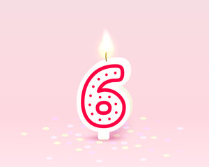 Happy Birthday years anniversary of the person birthday, Candle in the form of numbers six of the year. Vector