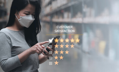 Customer review satisfaction feedback survey concept, User give rating to service experience on...