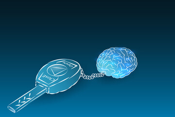 The concept of mind control depicted as a key to brain activity. Vector illustration.