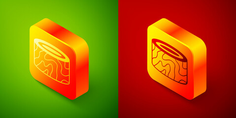 Isometric Tree stump icon isolated on green and red background. Square button. Vector