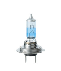 Blue car halogen bulb. Lightbulb for a car's headlights isolated on white background