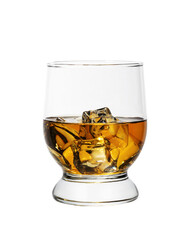 glass of whiskey with ice isolated on a white background
