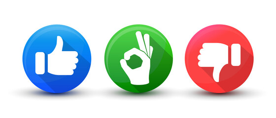 Thumbs up down and perfect sign vector buttons