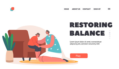 Restoring Balance Landing Page Template. Mother and Daughter Sitting on Sofa in Room Speak and Share Problems
