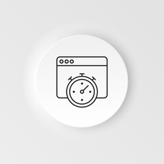 Web browser with speedometer testing Speed of internet connection. Website speed loading time neumorphic style vector icon. Simple element time and timer speed neumorphic style vector icon
