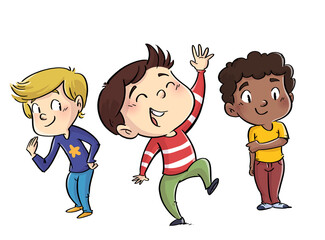Illustration of children of different ethnicities waving