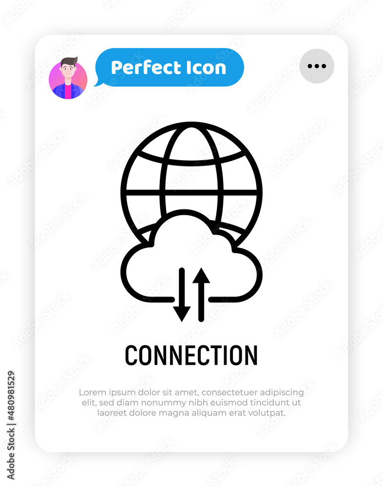 Wall mural internet connection thin line icon: globe with cloud and arrows. modern vector illustration.