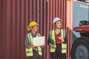 export management team is inspecting the containers. to manage the export of goods to foreign countries, Lagre cargo shipment