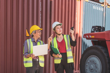 export management team is inspecting the containers. to manage the export of goods to foreign...