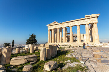 Athens, Greece. The Parthenon, a former temple on the Athenian Acropolis dedicated to the goddess...