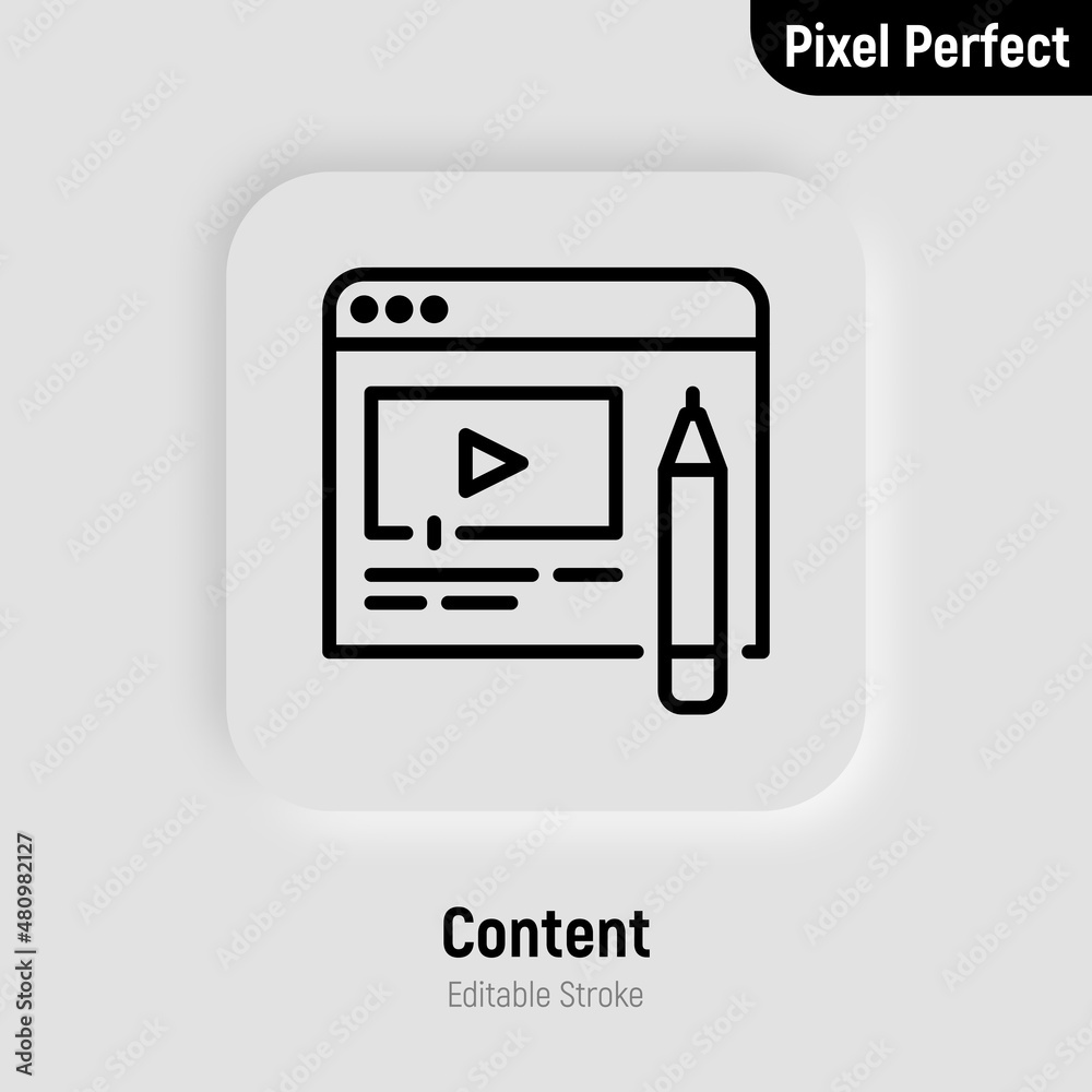 Poster web site content creation thin line icon. pixel perfect, editable stroke. vector illustration.