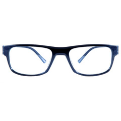 frames of glasses in blue on a white background. Eyeglasses in blue frames.