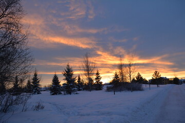 sunset over snowy park