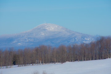 A winter countryside landscape in the province of Quebec, Canada