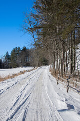 A winter countryside landscape in the province of Quebec, Canada