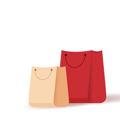 Shopping bag 3d style vector. Brown and Red Paper bag on white background.