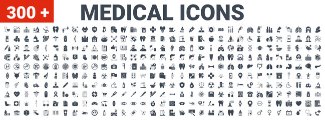 Medical Vector Icons Set. Glyph Icons, Sign and Symbols in Solid Design. Medicine, Health Care and Coronavirus COVID 19 pandemic. Mobile Concepts and Web Apps. Modern Infographic Logo and Pictogram - obrazy, fototapety, plakaty