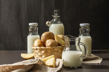 Alternative potato milk, trendy non-dairy drink. Lactose free vegan plant beverage