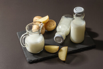 Alternative potato milk, trendy non-dairy drink. Lactose free vegan plant beverage